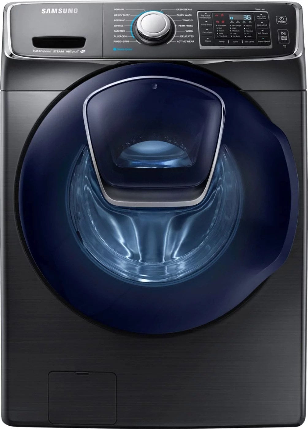 4922809_sd_35cc06b5-a92b-407d-8ff5-8eaae1a6281a-1 Samsung – 4.5 Cu. Ft. High Efficiency Stackable Front Load Washer with Steam and AddWash – Black stainless steel - Image 1