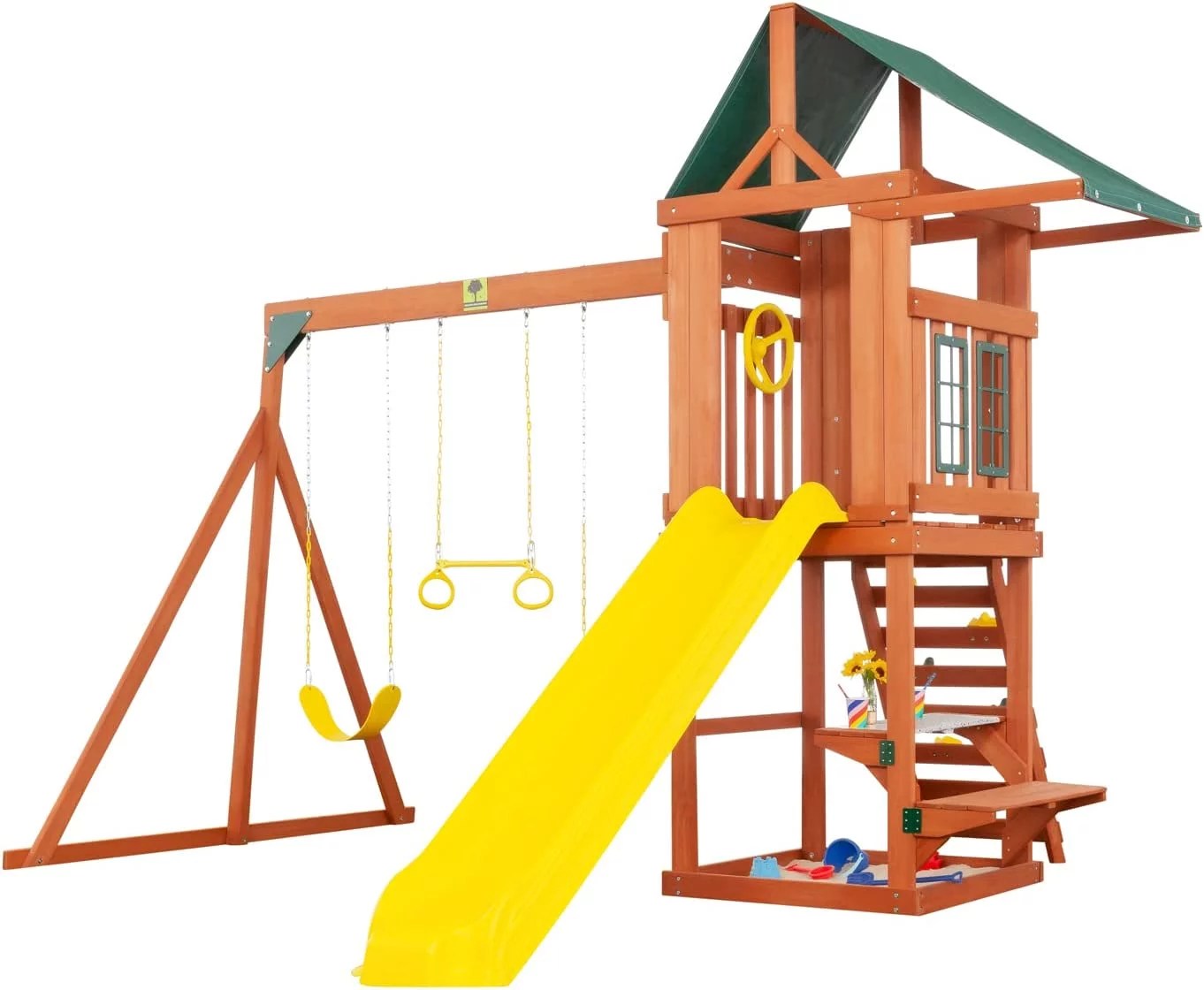 61SGu7rDi6L._AC_SL1500-1 Creative Cedar Designs Cedar Cottage Wooden Swing Set - Image 1