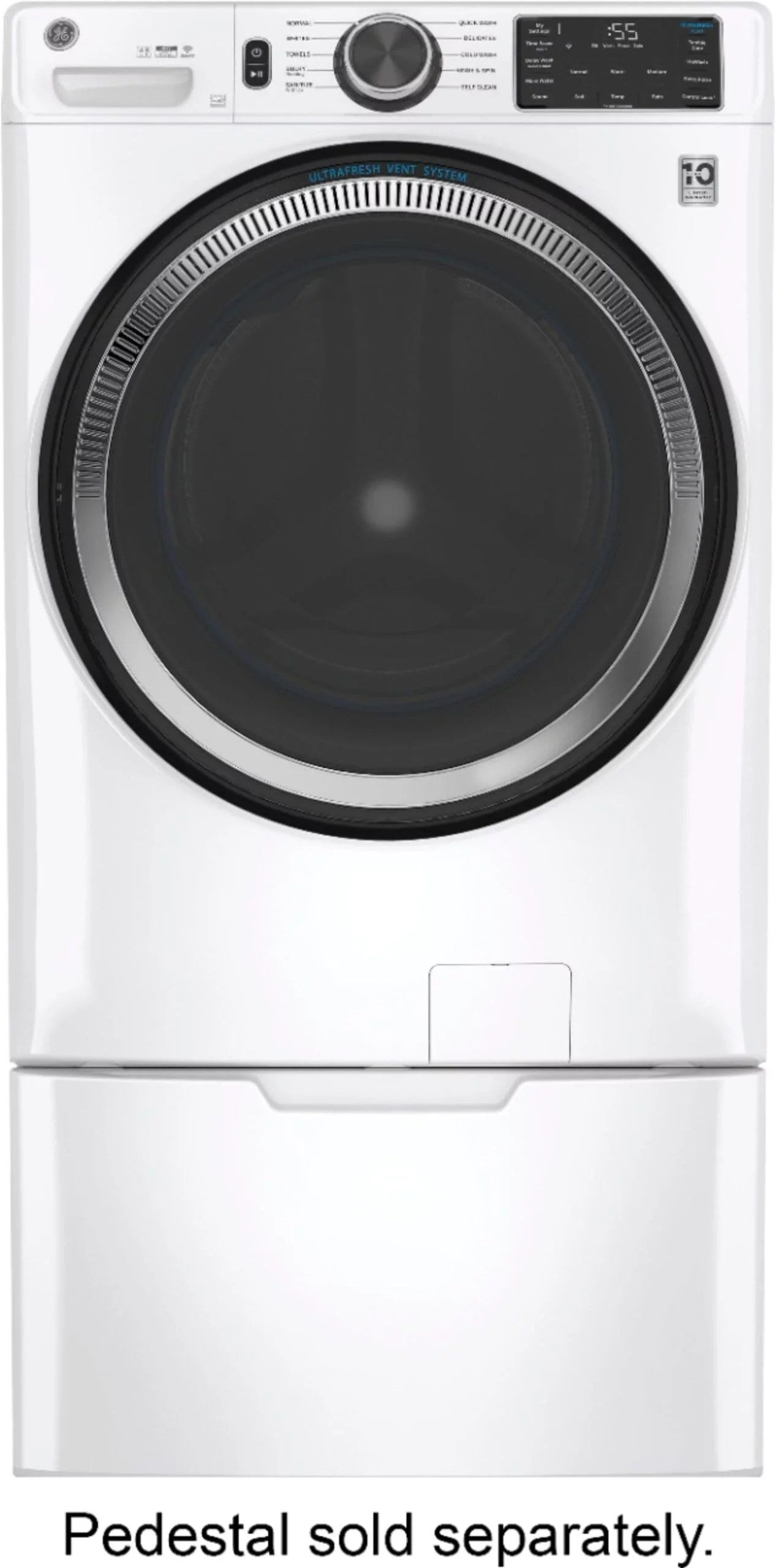6396006cv11d-scaled-1-1-1 GE – 4.8 CuFt High-Efficiency Stackable Smart Front Load Washer w/UltraFresh Vent System & Microban Antimicrobial Technology – White on white - Image 1
