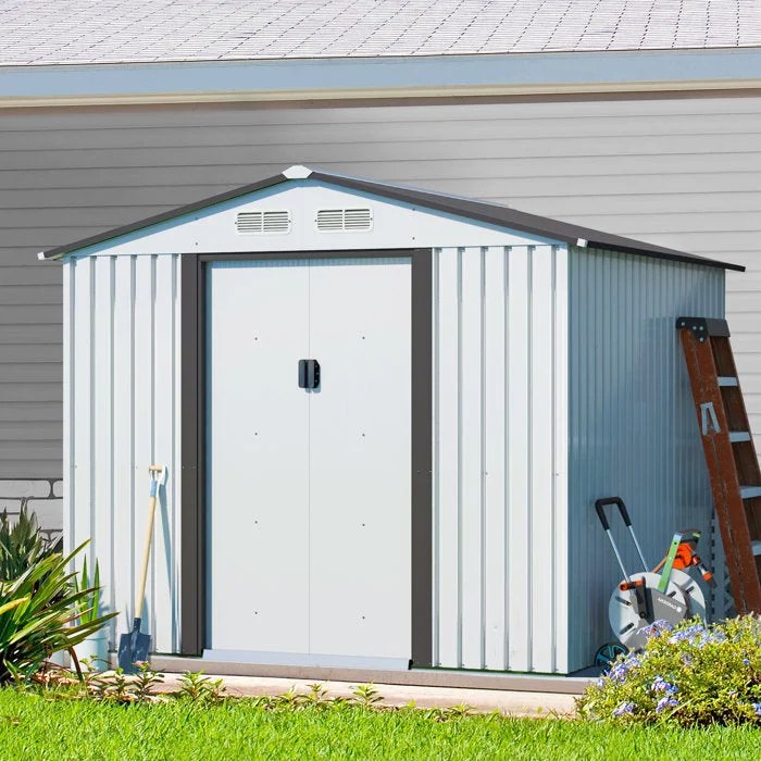 8’ X 8’ Outdoor Gable Steel Storage Shed White & gray - Image 1