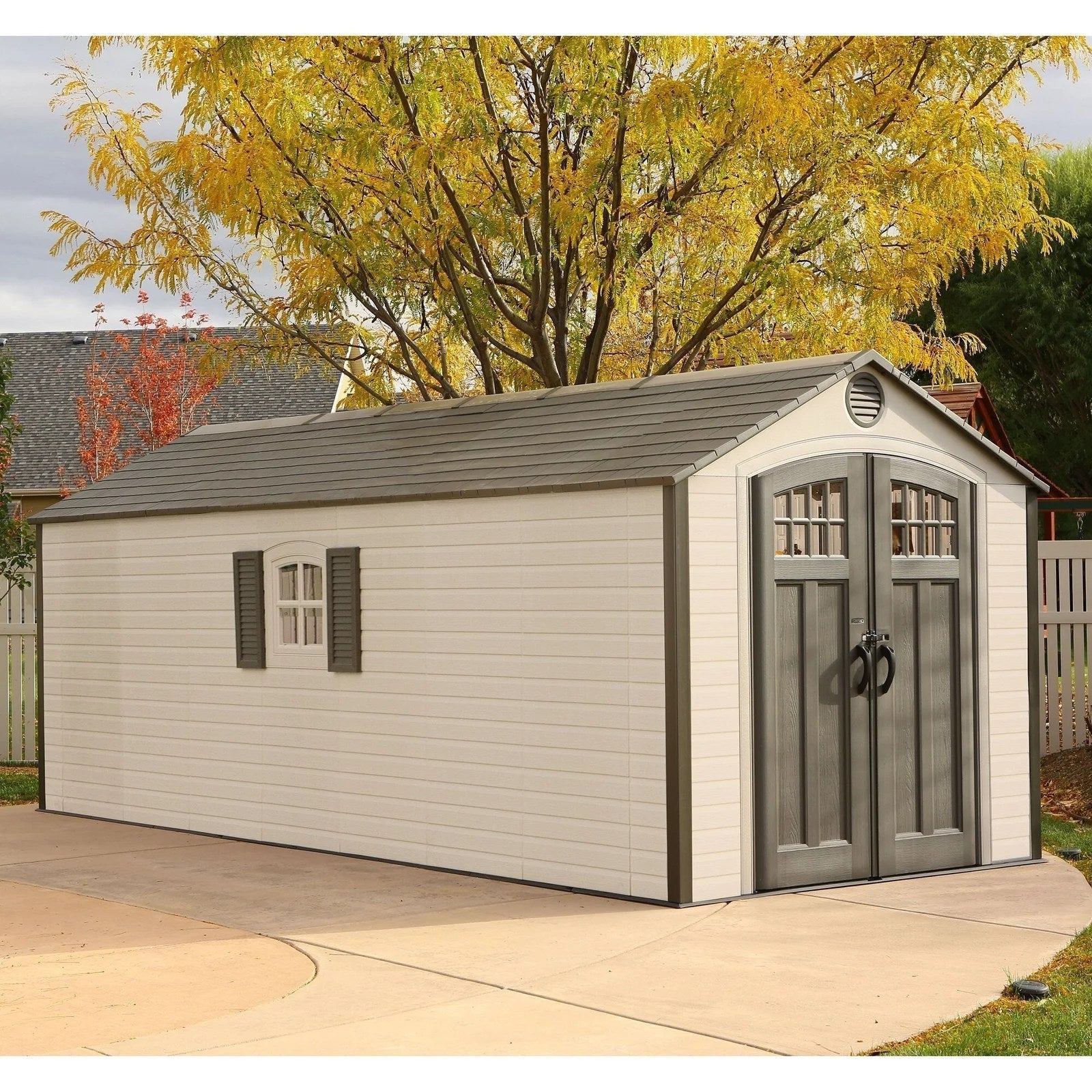 8_ft._W_x_20_ft._D_Plastic_Storage_Shed_2-1 Outdoor Storage Shed 8′ x 20′ – Desert Sand – Lifetime - Image 1