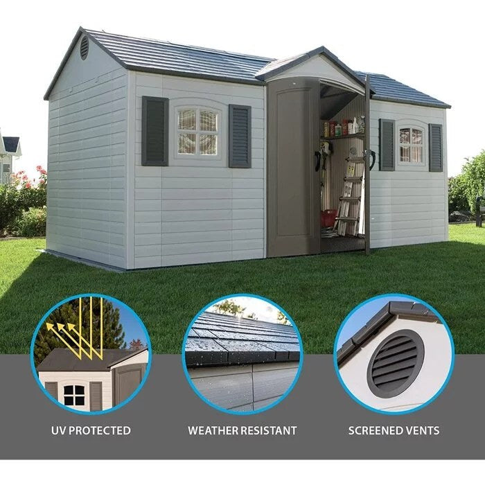 Side entry 15 ft. W x 8 ft. D plastic storage shed with assembly - Image 4