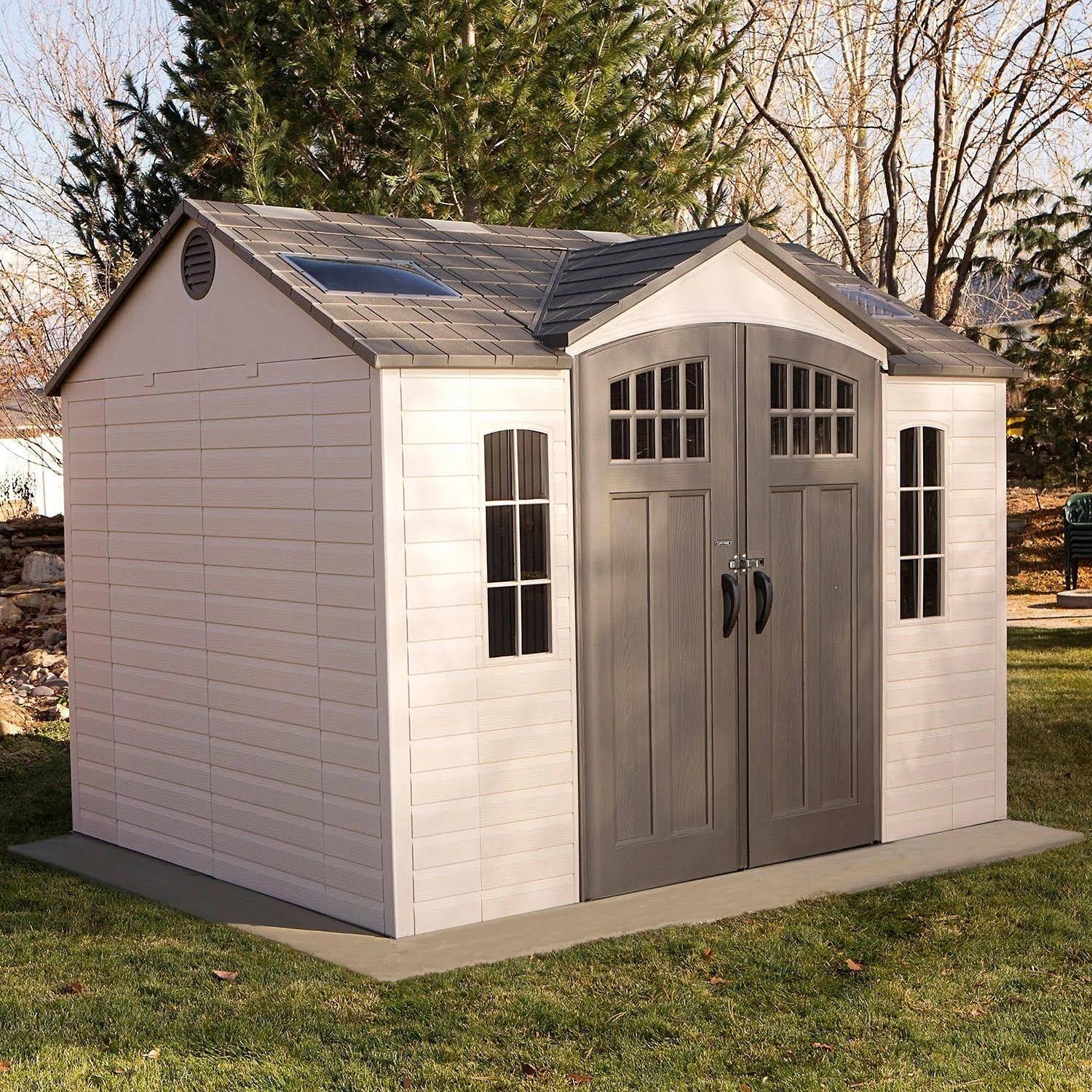 shopping-2023-05-29T183114.620-1 Lifetime 10ft x 8ft Outdoor Storage Shed with Carriage Doors - Image 1