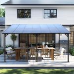 10×14 FT Outdoor Metal Flexible Top Lean to Gazebo Pergola with Sloped Roof, Heavy Duty Wall-Mounted Patio Awnings with Powder-Coated Steel Frame, for Lawn, Garden, Backyard and Deck, Grey - Prioka