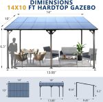 10×14 FT Outdoor Metal Flexible Top Lean to Gazebo Pergola with Sloped Roof, Heavy Duty Wall-Mounted Patio Awnings with Powder-Coated Steel Frame, for Lawn, Garden, Backyard and Deck, Grey - Image 3