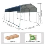 11x19FT Heavy Duty Metal Carport | Galvanized Outdoor Shelter for Cars, Boats Parties