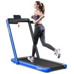 2 in 1 Folding Treadmill with Dual Display, 2.25HP Superfit Under Desk Electric Pad - Prioka