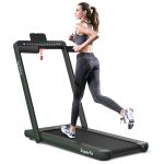 2 in 1 Folding Treadmill with Dual Display, 2.25HP Superfit Under Desk Electric Pad - Prioka