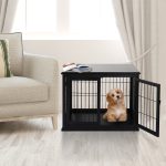 26'' Wooden Decorative Dog Cage Pet Crate Kennel with Double Door Entrance & a Simple Modern Design  Black - Image 2