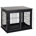 26'' Wooden Decorative Dog Cage Pet Crate Kennel with Double Door Entrance & a Simple Modern Design  Black - Image 3