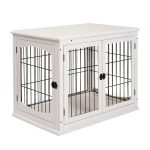 26" Wooden Dog Crate, Furniture Style Pet Cage Kennel, End Table, with Lockable Double Door Entrance, and Top Shelf, White