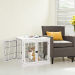 26" Wooden Dog Crate, Furniture Style Pet Cage Kennel, End Table, with Lockable Double Door Entrance, and Top Shelf, White - Image 2