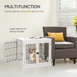 26" Wooden Dog Crate, Furniture Style Pet Cage Kennel, End Table, with Lockable Double Door Entrance, and Top Shelf, White - Image 5