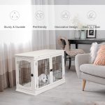26" Wooden Dog Crate, Furniture Style Pet Cage Kennel, End Table, with Lockable Double Door Entrance, and Top Shelf, White - Image 4