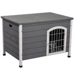 31"L Wooden Decorative Dog Cage Kennel Wire Door with Lock Small Animal House with Openable Top Removable Bottom Grey