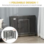 43" Heavy Duty Dog Cage, Foldable Steel Crate Kennel with Removable Tray, Double Doors, 4 Lockable Wheels for Medium & Large Dogs, Dark Silver - Image 5
