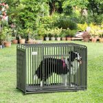 43" Heavy Duty Dog Cage, Foldable Steel Crate Kennel with Removable Tray, Double Doors, 4 Lockable Wheels for Medium & Large Dogs, Dark Silver - Image 2