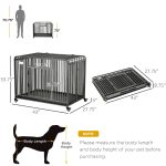 43" Heavy Duty Dog Cage, Foldable Steel Crate Kennel with Removable Tray, Double Doors, 4 Lockable Wheels for Medium & Large Dogs, Dark Silver - Image 3