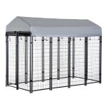 8' x 4' x 6' Large Dog Kennel Outdoor Steel Fence with UV-Resistant Oxford Cloth Roof & Secure Lock