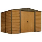Arrow Woodridge 10 ft. x 8 ft. Metal Storage Shed with Woodgrain Finish - Prioka