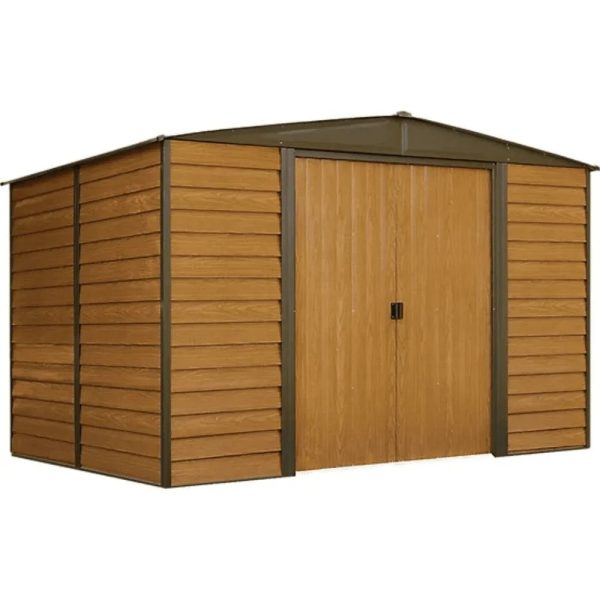 Arrow Woodridge 10 ft. x 8 ft. Metal Storage Shed with Woodgrain Finish - Prioka