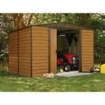 Arrow Woodridge 10 ft. x 8 ft. Metal Storage Shed with Woodgrain Finish - Image 2
