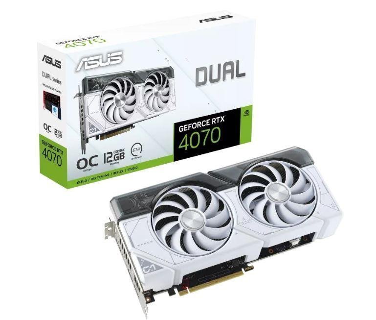 asus-nvidia-geforce-rtx-4070-12-gb-gddr6x-192-bit-pcie-40-16x-1xhdmi-3xdisplayport-dual-rtx4070-o12g-white-6101179 Asus NVIDIA GeForce RTX 4070 12 GB GDDR6X 192 bit PCIE 4.0 16x 1xHDMI 3xDisplayPort DUAL-RTX4070-O12G-WHITE - Image 1