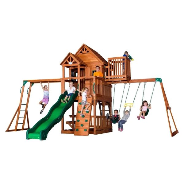 Backyard Discovery Skyfort II Wooden Swing Set with Wave Slide - Prioka