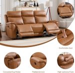 Bergenfield Furniture 3 Seater Recliner Sofa Manual Faux Leather Reclining Couch with Cup Holder - Image 2
