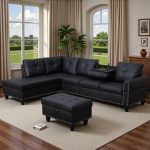Bergenfield Furniture 97.5 Inch L Shaped Modular Sectional Couch Set with Storage Ottoman 4 Seat Leather Sofa Chaise Living Room Apartment - Image 2
