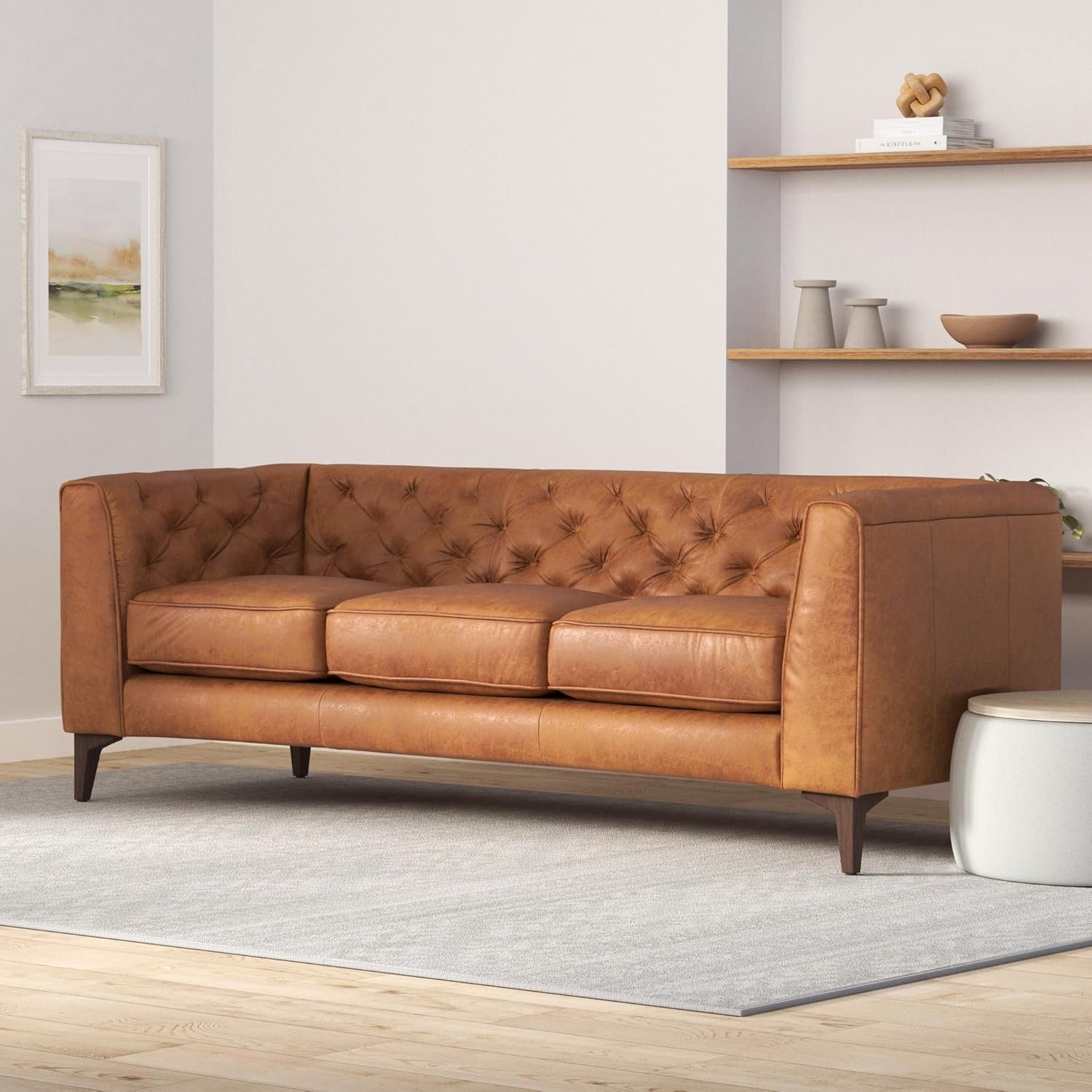 bergenfield-furniture-full-grain-italian-leather-sofa-tufted-back-feather-down-comfort-solid-wood-5163512 Bergenfield Furniture Full Grain Italian Leather Sofa Tufted Back Feather Down Comfort Solid Wood - Image 1
