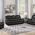 Bergenfield Furniture Manual Recliner Sofa Set Bonded Leather Reclining Loveseat Couch Living Room Black