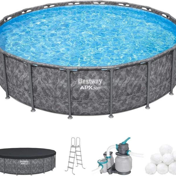 Bestway APX 365 18’x52″ Round Above Ground Swimming Pool Set with Pump & Ladders - Prioka