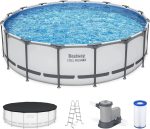Bestway Steel Pro MAX 16 Foot x 48 Inch Round Metal Frame Above Ground Outdoor Swimming Pool Sets - Prioka