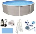 Blue Wave Belize 15-Feet Round 52-Inch Deep 6-Inch Top Rail Metal Wall Swimming Pool Packages - Prioka