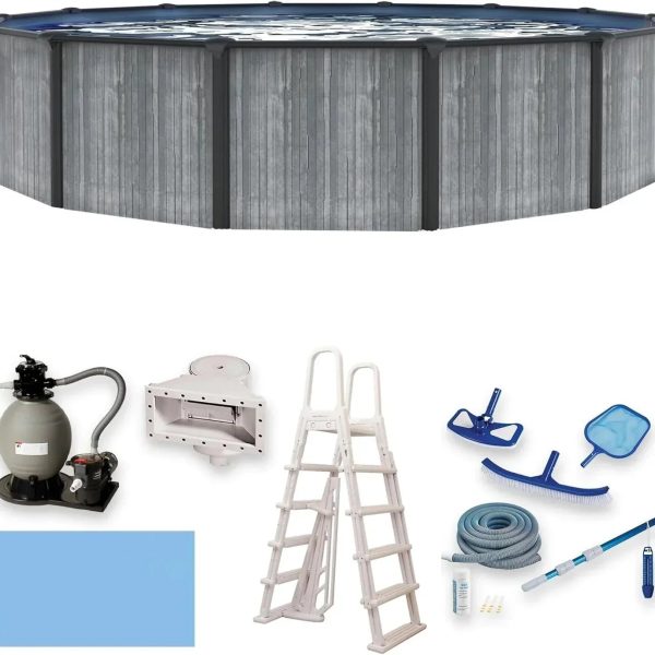 Blue Wave San Pedro 24-ft Round 52-in Deep 6-in Top Rail Above Ground Steel Wall Swimming Pools - Prioka