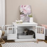 Cat Litter Box Enclosure with Magnetic Doors, Cat Washroom Nightstand with Large Top, Hidden Litter Box Side Table with Latches, White - Image 2