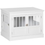 Cat Litter Box Enclosure with Magnetic Doors, Cat Washroom Nightstand with Large Top, Hidden Litter Box Side Table with Latches, White