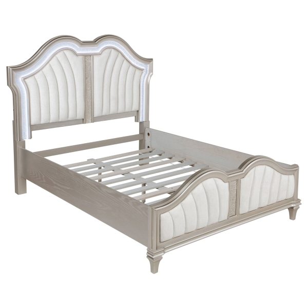 Coaster Fine Furniture Evangeline Bedroom Set – Glam Silver Oak Finish, Double Arch Tufted Headboard, USB Nightstand & Felt-Lined Drawers - Prioka