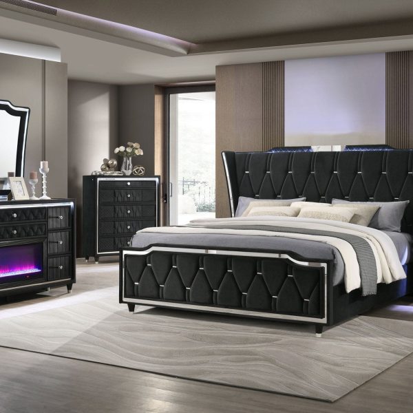 Coaster Fine Furniture Lorient Velvet Bedroom Set with LED Lighting and USB Charging - Prioka