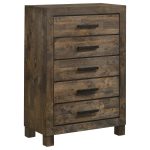Coaster Fine Furniture Woodmont Bedroom Set – Rustic Golden Brown Wire-Brushed Hardwood with Storage Drawers & Bar Handles - Image 4