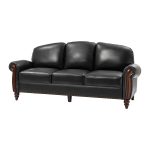 Dietmar Genuine Leather Sofa – Black Curved Leather Nailhead Sofa - Image 6
