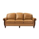 Dietmar Genuine Leather Sofa – Camel Curved Leather Nailhead Sofa - Image 4