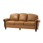 Dietmar Genuine Leather Sofa – Camel Curved Leather Nailhead Sofa - Image 5