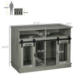Dog Crate Furniture for Large Dogs, Double Dog Kennel for Small Dogs with Shelves, Sliding Doors, 47" x 23.5" x 35", Gray - Image 3