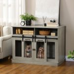 Dog Crate Furniture for Large Dogs, Double Dog Kennel for Small Dogs with Shelves, Sliding Doors, 47" x 23.5" x 35", Gray - Image 2