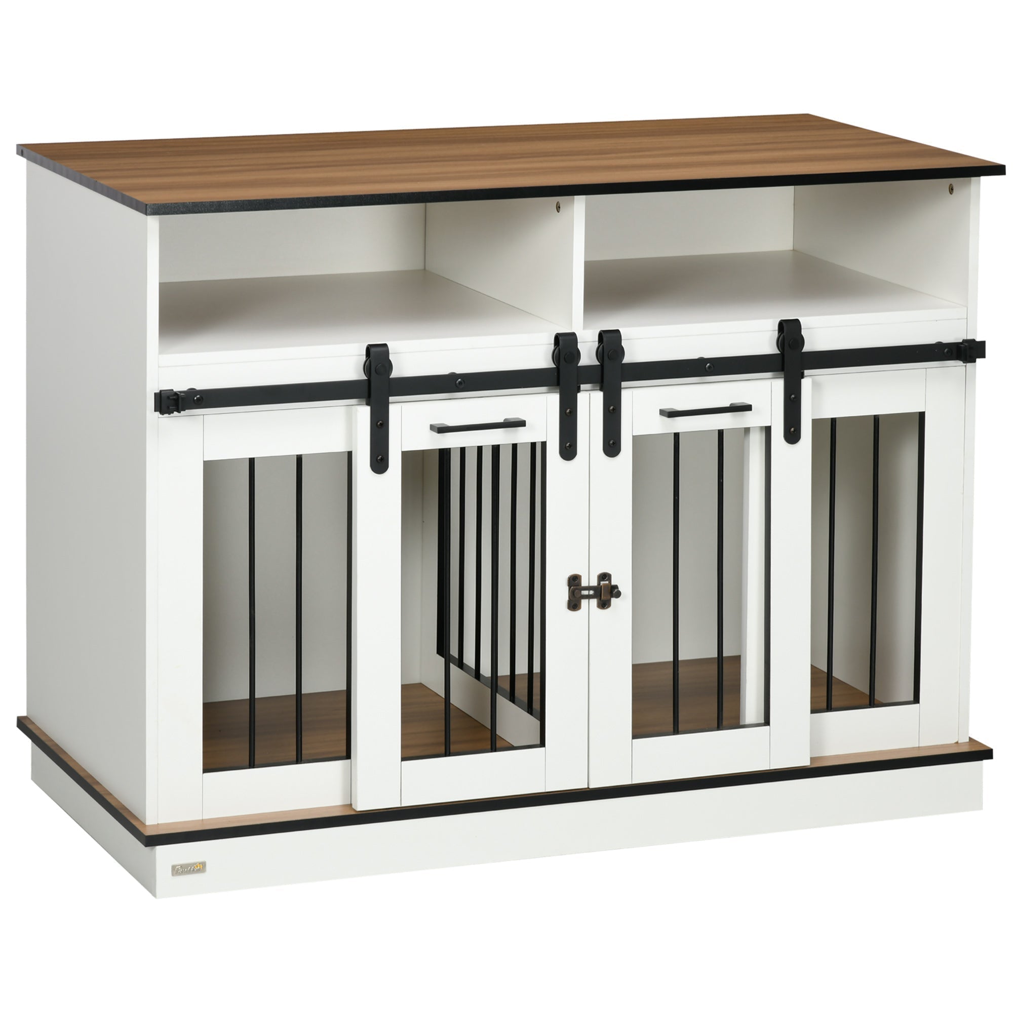 dog-crate-furniture-for-large-dogs-double-dog-kennel-for-small-dogs-with-shelves-sliding-doors-47-x-235-x-35-white-5411382 Dog Crate Furniture for Large Dogs, Double Dog Kennel for Small Dogs with Shelves, Sliding Doors, 47" x 23.5" x 35", White - Image 1