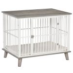 Dog Crate, Furniture Style Pet Cage Kennel, Decorative Dog House, with Soft Cushion, Wooden Top, for Small & Medium Dogs, Indoor Use, Grey