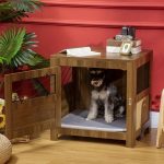 Dog Crate Furniture with Cushion, Wooden Dog Kennel End Table with Lockable Door, for Miniature Dogs, Indoor, Walnut - Image 2