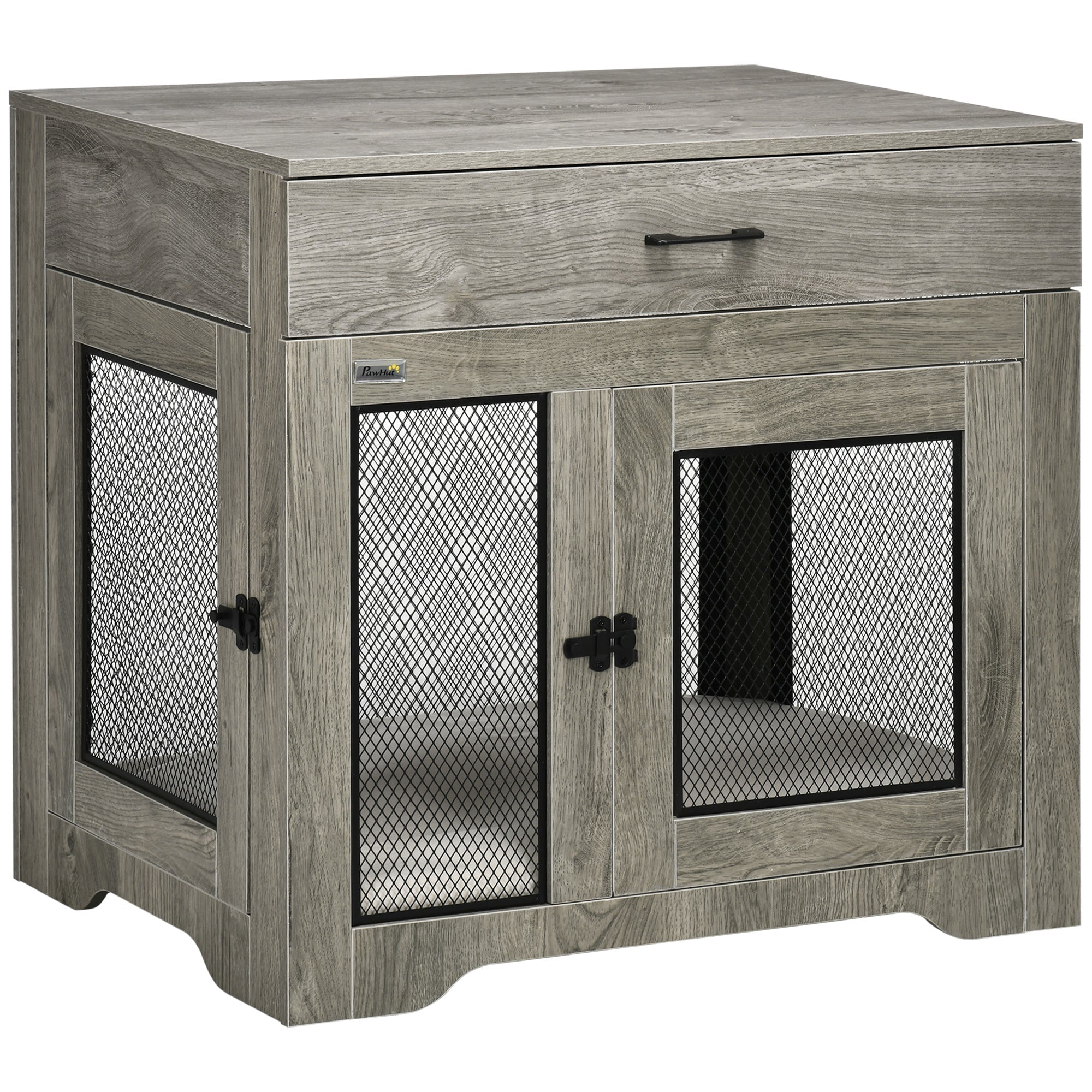 dog-crate-furniture-with-soft-water-resistant-cushion-dog-crate-end-table-with-drawer-puppy-crate-for-small-dogs-indoor-with-2-doors-grey-2289612 Dog Crate Furniture with Soft Water-Resistant Cushion, Dog Crate End Table with Drawer, Puppy Crate for Small Dogs Indoor with 2 Doors, Grey - Image 1